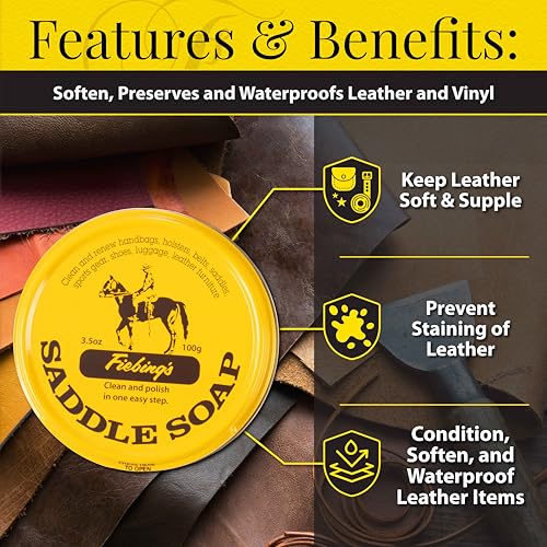 Yellow Saddle Soap for Leather (3.5 oz Tin) - Leather Cleaner & Conditioner to Soften, Protect & Restore Leathercraft - Leather Soap for Car Seat, Couch, Shoe, Purse, Boot, Bag, & Saddles - view 3