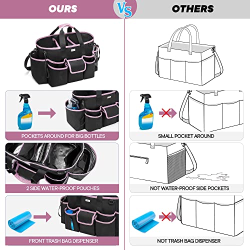 Cleaning Caddy Bag with 3 Compartments and Shoulder Strap, Pink Edge - view 5