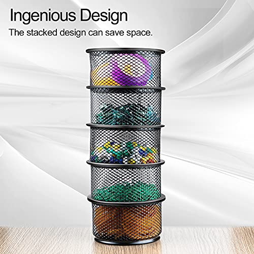 5-Pack Stackable Mesh Desk Organizer Bins - Durable Storage Containers for Paper Clips, Rubber Bands, and Office Supplies, Black - view 4
