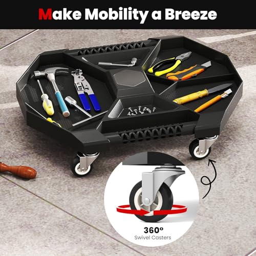 Rolling Tool Tray, Under Car Magnetic Moving Tray with 4 Swivel Casters, 55 LBS Capacity Caddy Tray, Tool Tray Creeper for Garage, Workshop, Automotive Repair, Mechanics - view 3