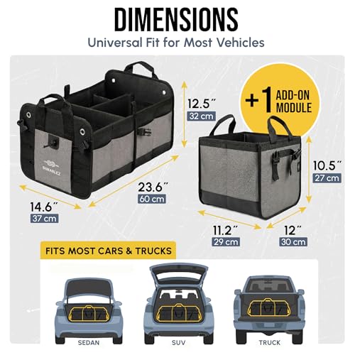 Large Car Trunk Organizer, Modular & Collapsible, Gray - view 2