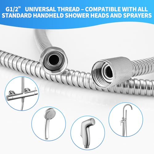 59" Metal Shower Hose Replacement Handheld Kink Free Stainless Steel Shower Head Wand Hose Extension Extra Long with Brass Insert and Nut, Durable & Flexible for Pet Bathing Cleaning - view 4