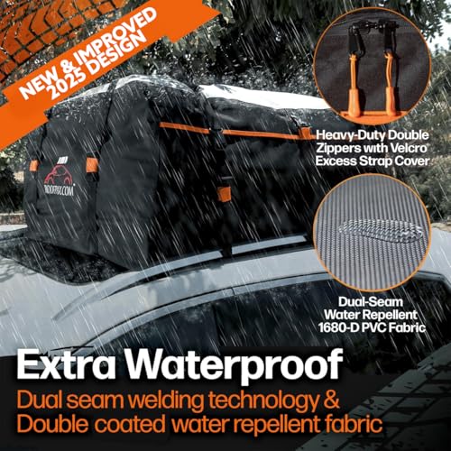 XXL 28 cuft Car Rooftop Cargo Carrier Bag Extra Waterproof Car Roof Storage with 10 Heavy Duty Tie Down Straps and 4 Hooks Roof Bag Cargo Carrier for Top of Vehicle with/Without Rack - view 3
