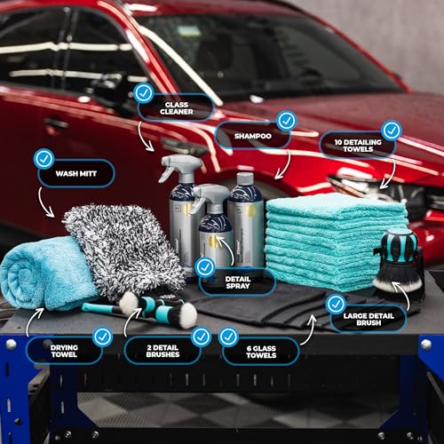Advanced Exterior Car Wash Seal Protecting Kit - Complete Auto Detailing Kit with Wash Mitt, Wheel & Tire Brush, Drying Towel, Detail Spray & Glass Care - view 2