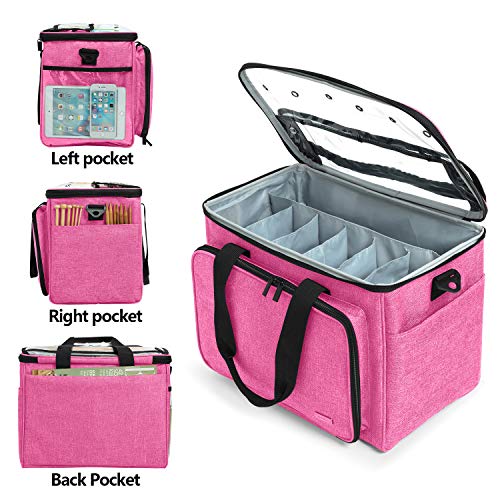 Knitting Bag, Yarn Storage Organizer Crochet Bag Tote, Pink - view 5