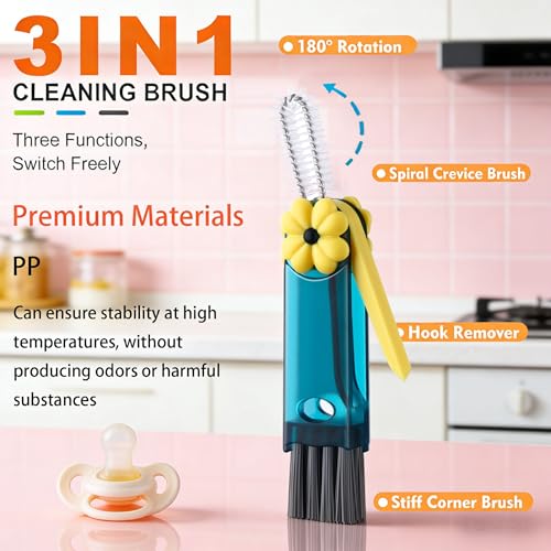 3 in 1 Cup Lid Cleaning Brush - Upgrade Cup Lid Brush, Portable Water Bottle Crevice Cleaner Brush for Tiny Cup Lid Detail, Bottle Tight Spaces Cup, Sealed Food Storage Containers with Lids(3 PCS) - view 3