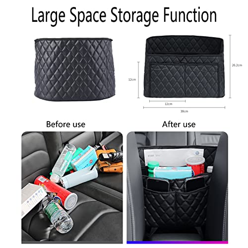 Modern Minimalist Car Seat Storage Bag - Black Faux Leather Caddy - Automotive Seat Back Organizer - 2 Compartments - Rectangular - Durable - Seat-back mounted - 15.35 x 3.94 x 10.63 inches - view 4