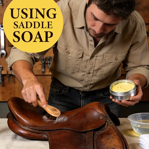 Saddle Soap for Leather 3.52oz,3-in-1 Leather Cleaner & Conditioner to Soften,Protect Leathercraft with Horsehair Brush & Cloth,Leather Soap for Car Interior,Couch,Shoe,Purse,Boot,Bag & Saddle - view 6
