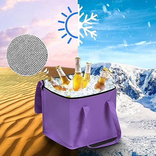 Car Trunk Organizer with Individual Cooler Bag - 3 Compartment Collapsible Car Storage for SUV (Purple) - view 6