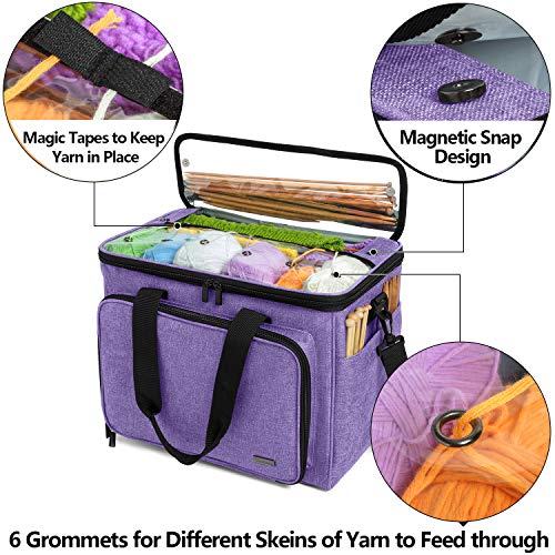 Knitting Bag, Yarn Storage Organizer Crochet Bag Tote, Purple - view 2