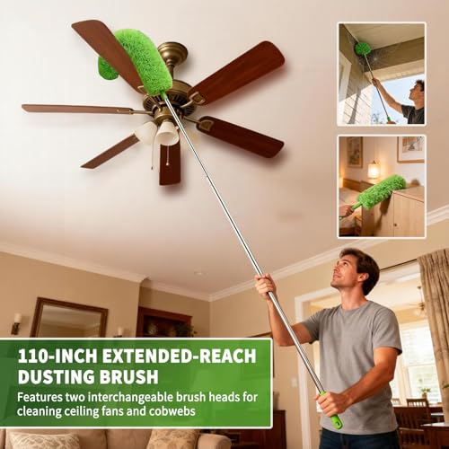 Cobweb Duster with Extension Pole, Washable Cleaning Duster Kit with 3 Duster Heads, Cobweb Duster, Corner Brush, Aluminum Telescoping Pole for high Ceiling Fan，Spider Web Brush with Extension Pole - view 3