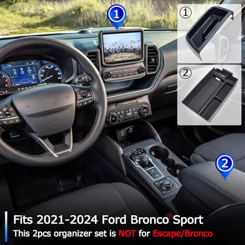 New Tray 2PCS Set Compatible with 2021-2024 Ford Bronco Sport Accessories, Armrest Storage Console Organizer Dash Tray Insert Phone Holder (Not for Escape & Bronco & 2025 Dashboard) - view 2