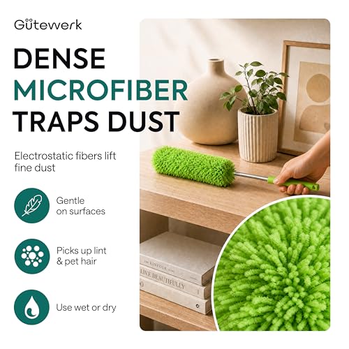 Extendable Microfiber Duster, 360° Bendable Head, 55 Inch Green - view 2