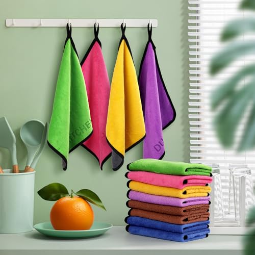 Microfiber Cleaning Cloth Set - 12 Pack Microfiber Towel 12"x12" with Printed Use Labels, Color-Coded Dish Rags Cleaning Towels, Reusable Rags for House, Kitchen, Car, Bathroom, Outdoor - view 7