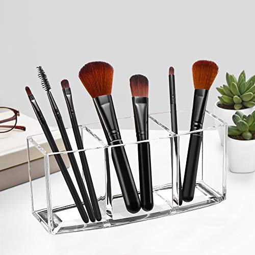 Acrylic Makeup Brush Organizer Holder Clear Cosmetic Brushes Storage with 3 Slots - view 2