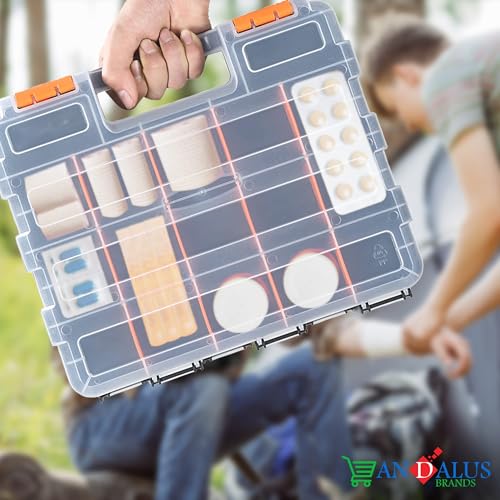 Andalus Tools Organizer Box, Small Parts Storage 34-Compartment Double-Sided Portable Hardware Organizer Removable Plastic Dividers for Screws, Nuts, Bolts, Nails – Orange (1 Pack, 12.5" x 10.5" x 3") - view 2