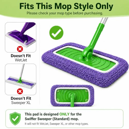 4 Pack Reusable Mop Pads Compatible with Swiffer Sweeper, Washable Microfiber Replacement Refills for Wet & Dry Floor Cleaning, Durable Mopping Cloths for Hardwood, Tile & Laminate (Purple) - view 2