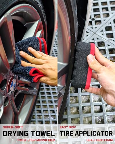 8PCS Wheel Cleaning Kit with Microfiber Brush & Rubber Grip Tire Brush, Twist Loop Drying Towel, Detailing Brush, Applicator for Car Rim and Tire Care - view 6