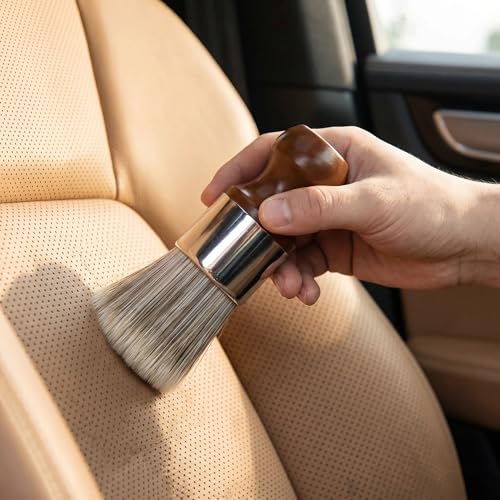 Soft PET Bristle Car Interior Brush with Wooden Handle, Gentle Leather & Vinyl Cleaning Tool, Furniture Salve & Wax Applicator for Auto Seats, Upholstery & Car Detailing - view 5