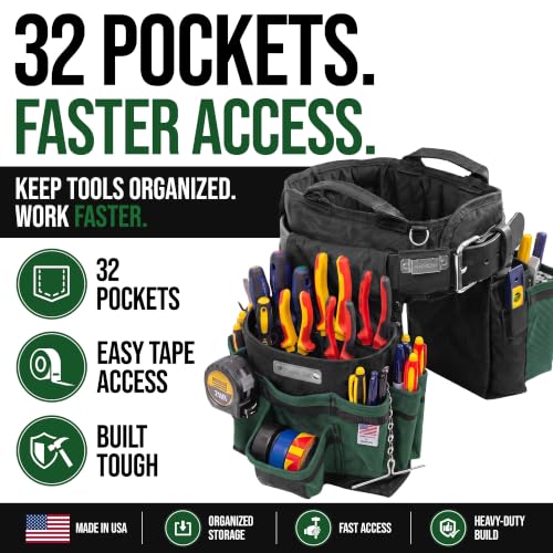 BAG Ultimate Electrician Tool Belt, Medium 28–32" Waist, Green - view 3