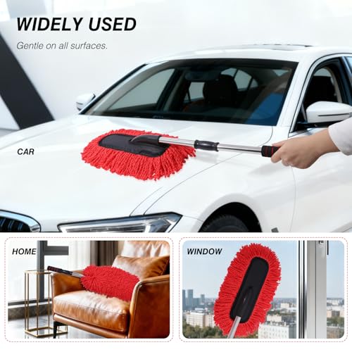 3 Pack Large Red Microfiber Car Duster Exterior Scratch Free with Extendable, Car Duster Interior Multipurpose dust Cleaning - view 5