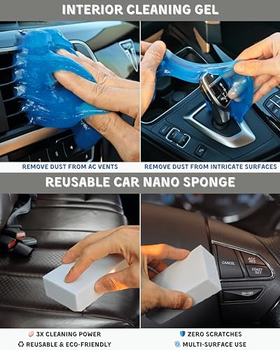 18Pcs Professional Car Interior Detailing Kit All-in-One Cleaning Tools for Windows, Dashboard, Vents, Windshield Cleaner Brush, Magic Sponge, Chamois Cloth, Detailing Brushes & Accessories - view 5