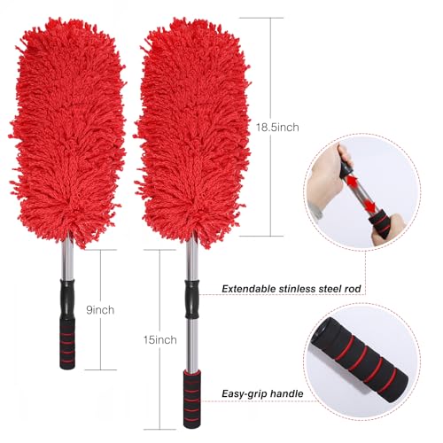 3 Pack Large Red Microfiber Car Duster Exterior Scratch Free with Extendable, Car Duster Interior Multipurpose dust Cleaning - view 2
