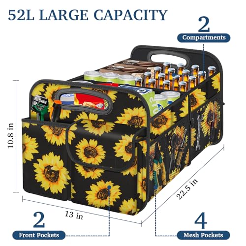 Car Trunk Organizer, Car Storage Organizer with Large Capacity Waterproof Collapsible Trunk Organizer for Car Suv/Jeep/Sedan (Sunflower, Standard) - view 2