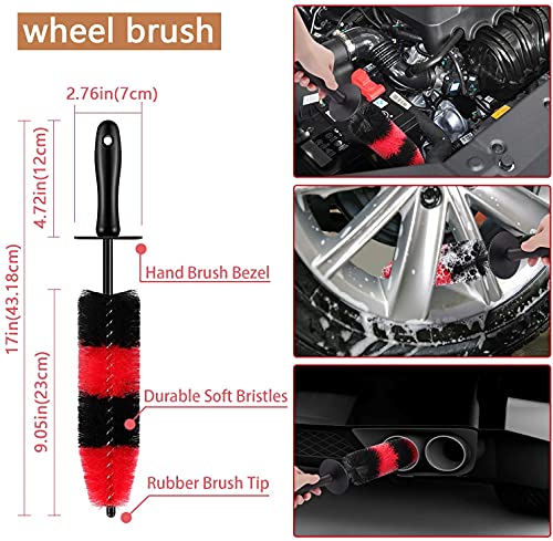 12Pcs Car Wheel & Tire Brush Kit,Including 17inch Long Wheel Brush,Short Handle Tire Brush,5pcs Boar Hair Detailing Brushes Kit & 3pcs Wire Brushes for Cleaning Car Wheels & Interior Exterior - view 2
