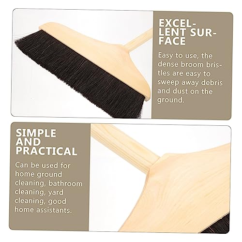 Horsehair Bristle Broom with Long Handle, Pine Wood Floor Sweeper - view 4