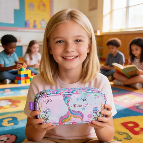 Kids Pencil Case for Girls-Soft Zipper Large Capacity Pencil Pouch for Girls Pencil Case for School Pencil Bag for Toddler (Purple Mermaid) - view 5