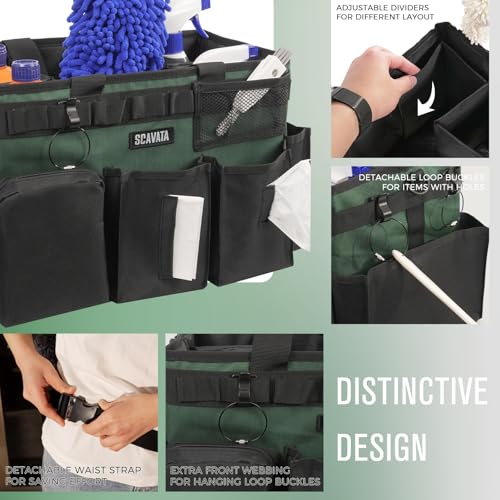 Wearable Cleaning Caddy Bag, Cleaning Caddy Supplies Organizer with Handle & Shoulder Straps for Housekeepers, Under Sink & Car Cleaning Tool Organizers with 4 Foldable Divider (TreeGreen) - view 3