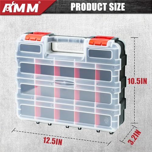 Tool Box, Double Side Tool Box Organizer with 34 Compartments, Removable Dividers, Tackle Box Small Parts Screw Hardware Organizer for Screws, Nuts, Nails and Bolts (2 Piece, Red) - view 2