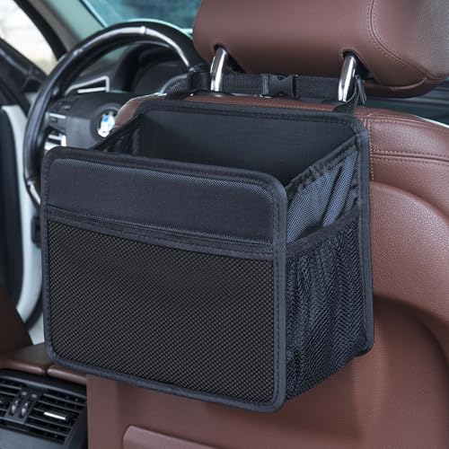 Car Seat Back Organizer Hanging Bag [2025 UPDATED] Foldable Backseat Storage Caddy with 5 Compartments & Adjustable Straps, Fits for Front/Back Headrest, Ultra-Durable - Black