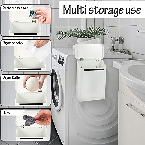 Magnetic Laundry Storage, Large Metal Lint Holder Bin with Lid for Laundry Room, Space-Saving Trash Container Hanging on Dryer, Washer or Wall Mount Trash Bin (White) - view 6