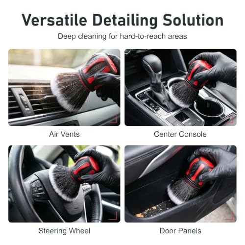 Car Detailing Brush, 5.12" x 2.76" Spherical Soft Bristles Interior Detail Brush with Storage Rack, Waterproof Portable Cleaning Tool for Dashboard Air Vents, Universal for Most Cars (Red) - view 5