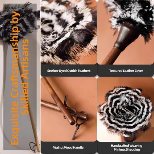 Ostrich Feather Duster with Wood Handle - Segment Dyed Reusable Feather Duster for Delicate Items, Antiques, Electronics, Home Office Decor and Cleaning (S) - view 6