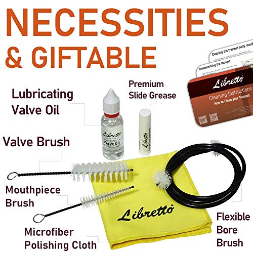 Trumpet (Cornet) All-Inclusive Care Kit w/Instructions: Valve Oil+Slide Grease+Cleaning Cloth+Mouthpiece/Valve/Bore Brushes, Giftable Handy Case, Time to Clean & Extend Life of Your Trumpet! - view 2