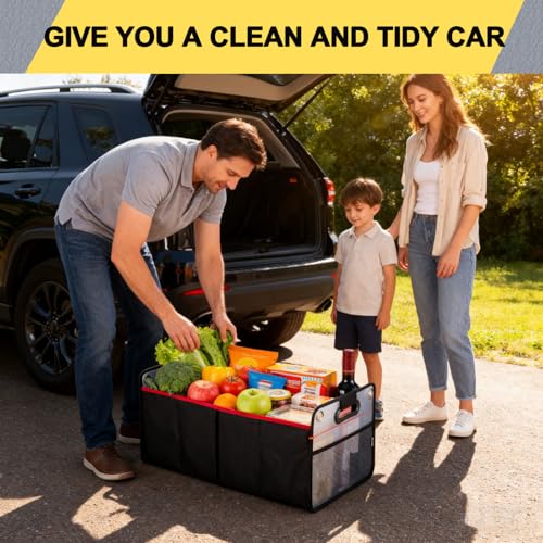 Car Trunk Organizer, Collapsible Auto Trunk Organizer Storage, Portable Grocery Cargo Container with Two Large Compartments for SUV, Vehicle, Truck, Home and Office - view 7