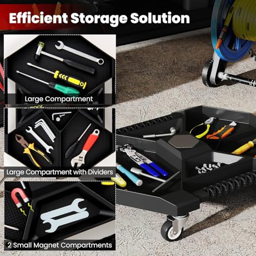Rolling Tool Tray, Under Car Magnetic Moving Tray with 4 Swivel Casters, 55 LBS Capacity Caddy Tray, Tool Tray Creeper for Garage, Workshop, Automotive Repair, Mechanics - view 2