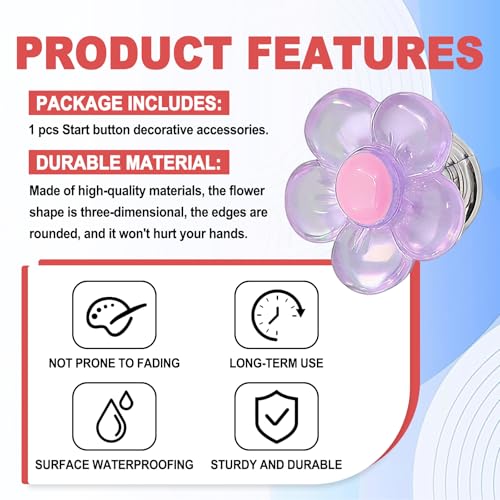 Bling Start Button Cover, Universal Car Accessories for Engine Start/Stop Resin Flower Starter Cover, Cute car Accessories for Women, Girls (Transparent Purple) - view 4
