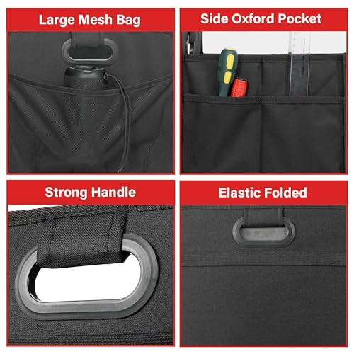 Car Trunk Organizer, 2 Compartments Anti-slip 14" D x 22" W x 12" H Collapsible Trunk Storage, 600D Oxford Polyester Car Storage, Suitable for SUV, Minivan, Truck, Black - view 4