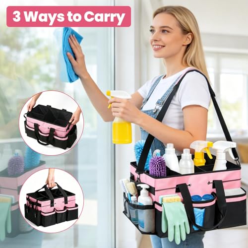 Wearable Large Cleaning Caddy Bag with Dividers, Household Cleaning Caddy for Cleaning Supplies Organizer Car Wash, Cleaner Tote Detailing Bag with Shoulder Strap and Handles for Housekeeper Storage - view 5