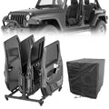 Door Storage Hanger Brackets Holder with Dust Cover Sliding Rack Bracket Compatible with 1987-2026 Jeep Gladiator JT & Wrangler JK JKU JL JLU TJ YJ Removable Stand Cart for 2/4 Door (Black)