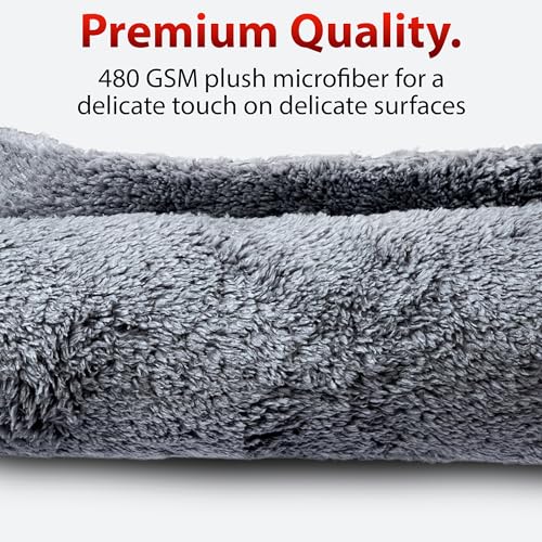 Adam's Borderless Grey Microfiber Towel (6pk) - Premium Ultra Soft Car Detailng Towel Cloths, 480gsm - Safe for Car Wash, Home Cleaning & Pet Drying Cloths (16 Inch x 16 Inch) - view 3