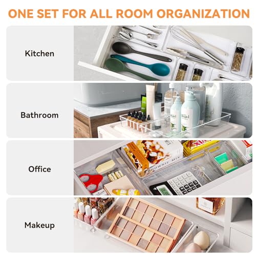 6 Pack Large Clear Plastic Drawer Organizer Trays, Acrylic Kitchen Drawer Organization and Storage Dividers, Non-Slip Storage Bins for Makeup, Kitchen Utensils, Bathroom, Jewelries and Office Desk - view 3