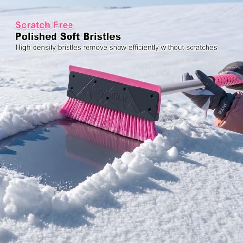 57 Inch Snow Brush & Broom with Ice Scraper for Car Truck Windshield, Pink - view 3