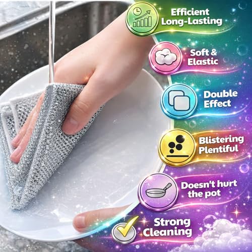 Silver Mesh Dish Cloths (3 Layer) – Non Scratch, Odor Free, Quick Dry Wire Cleaning Pads for Sinks, Dishes, Stove Top | Multipurpose Reusable Metal Scrubbers | 10 Pack - view 2