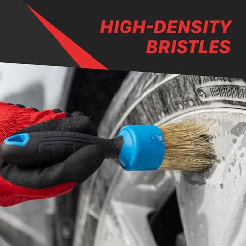 Stubby Detailing Brush - Premium Detail Brush with 100% Natural Boar Hair Mixed Fiber for Auto, Wheels, Engine, Interior, Air Vents Cleaning - Bestselling Tool - Blue - view 5