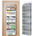 Over the Door Organizer 5 Tiers, Heavy Duty Hanging Storage with 5 Large Clear PVC Pockets and 10 Side Pockets, 56lbs Capacity for Closet Door Bathroom Bedroom Nursery Dorm Laundry Room, Grey
